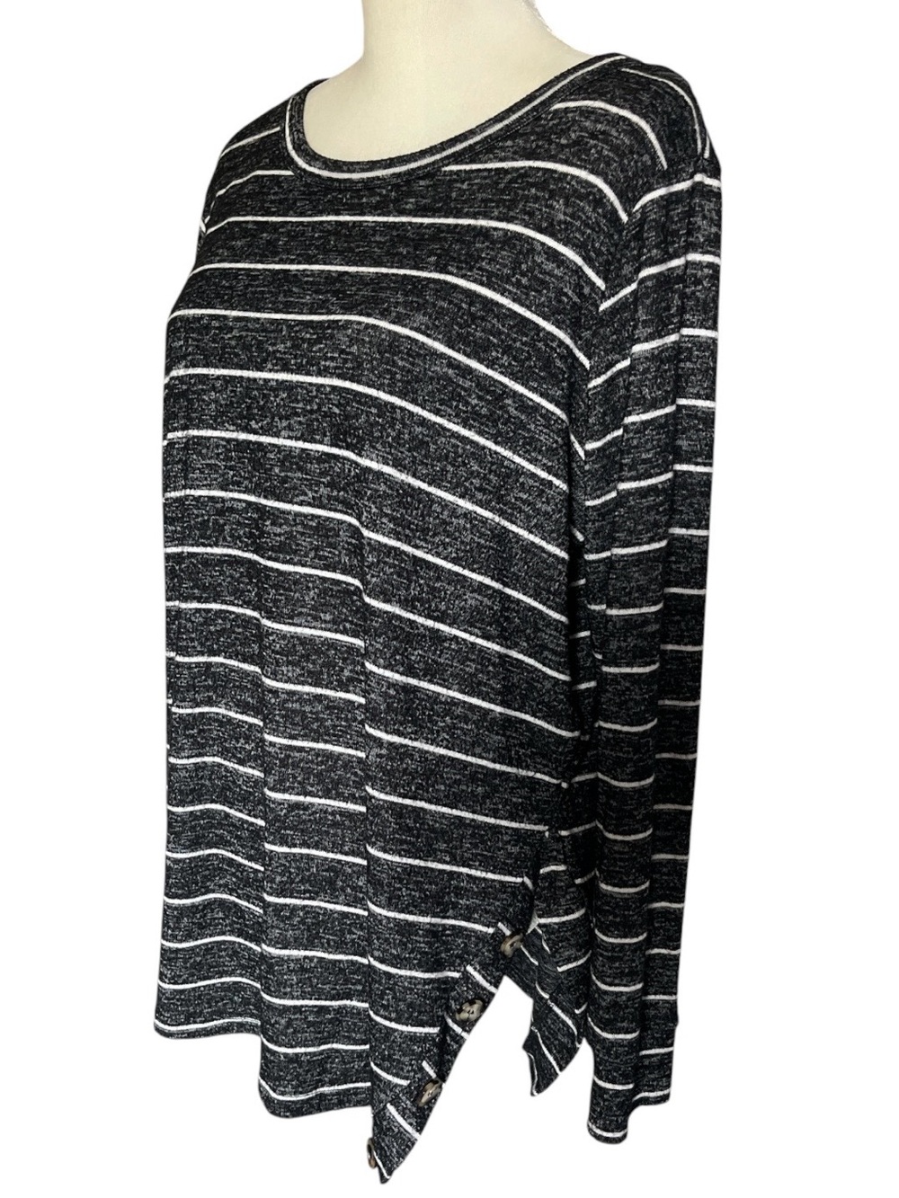 Agnes and Dora Horizontal Striped Sweater with Button Hem Detail